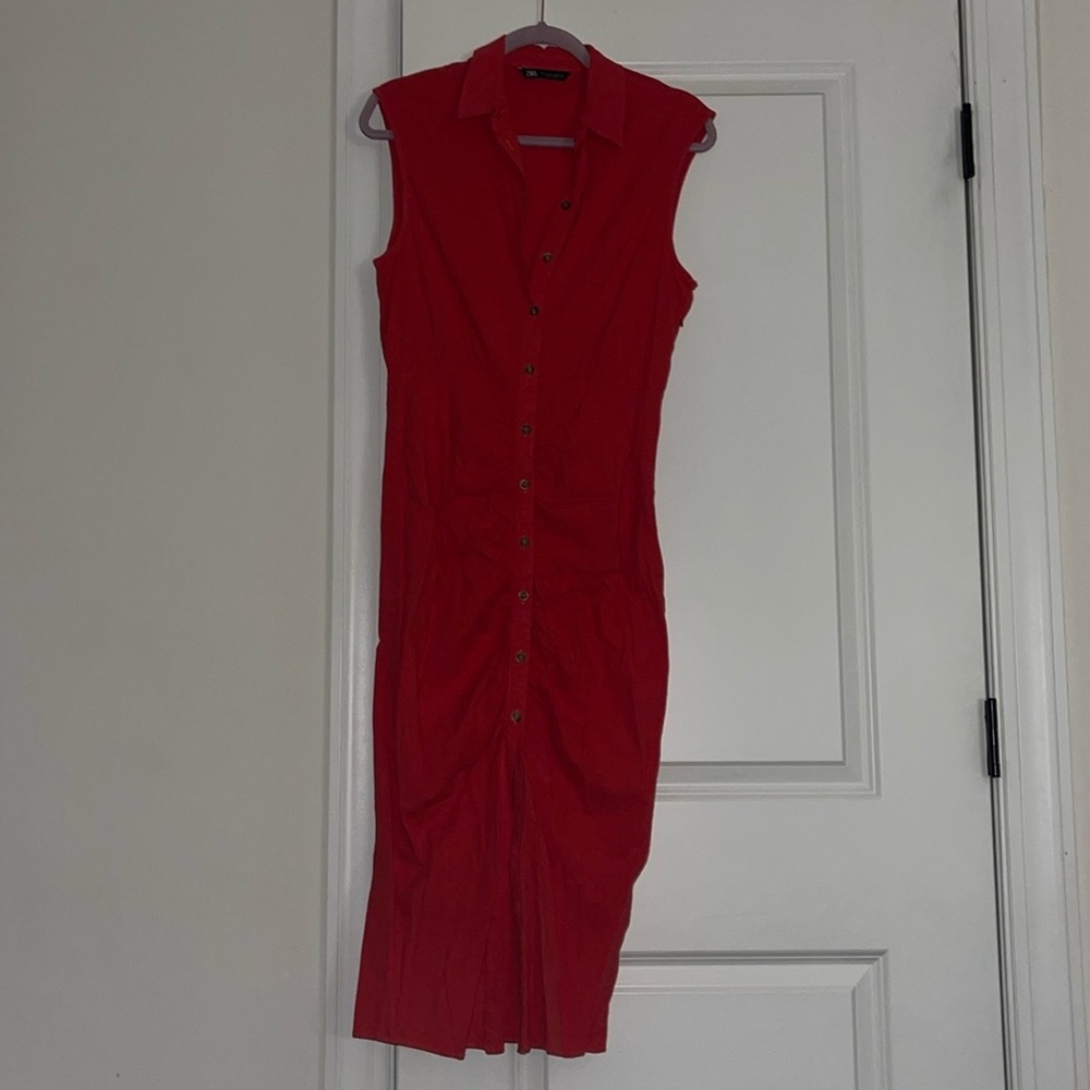 Red midi linen dress